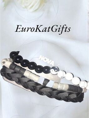 NOVA Men’s Black & White Beaded and Braided Bracelet Set NWT